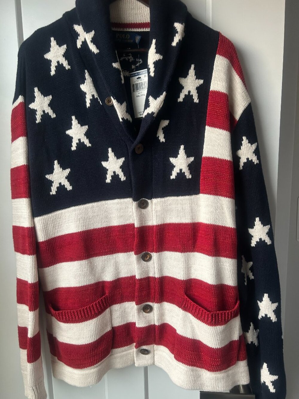 Polo Ralph Lauren XXL American Flag Cardigan Navy Red White NWT